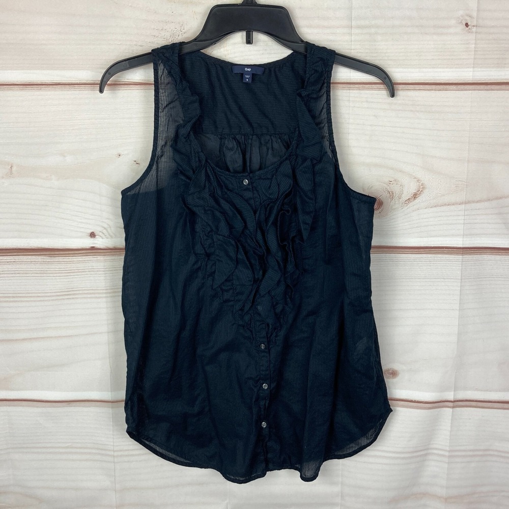 Gap Top Womens S Blue Button-Up Ruffled Sleeveless Blouse Cotton Lightweight